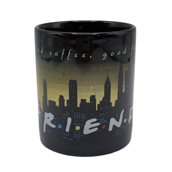 Friends TV Show Mug Black 3.75" Good Coffee Good Friends NYC Skyline VTG 1995 - Picture 3 of 10